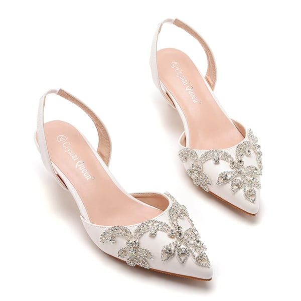 Damklackar med Slingback, Låg Häl och Spetsig Tå White 41