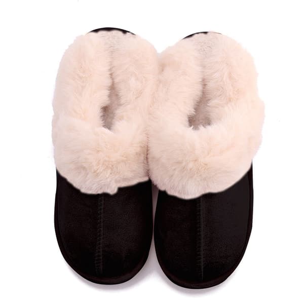 Dame Fuzzy Memory Foam Topplaster Fluffy Vinter Hjemmesko Black 43