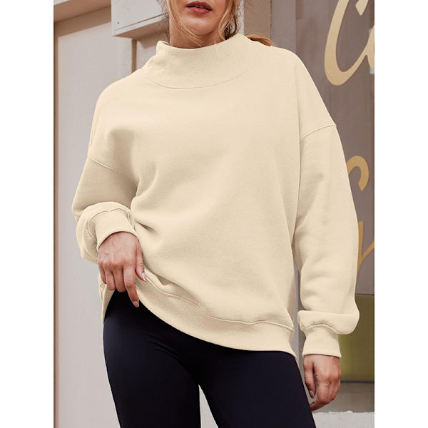Oversized sweatshirts til damer, turtleneck pullover, langærmede hættetrøjer, efterårsmode outfits Apricot 2XL