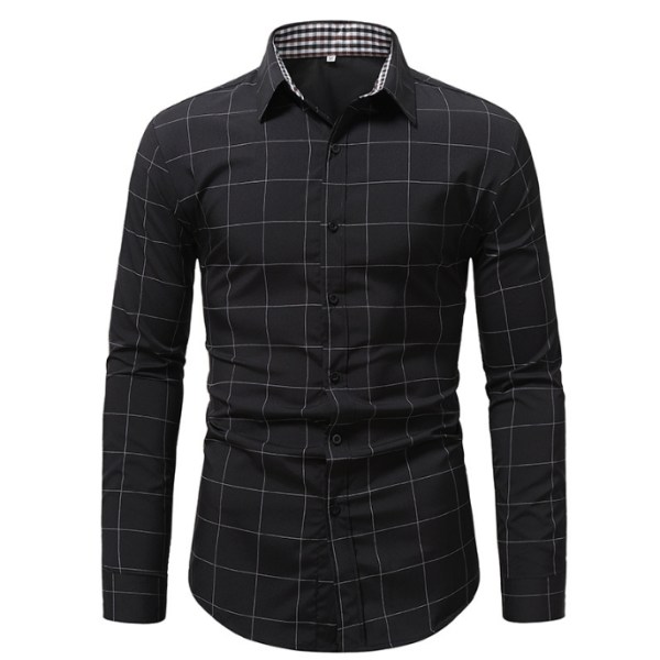 Rutig långärmad herrskjorta för företag black L
