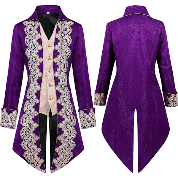 Mænds Middelalderlig Steampunk Jakke Victorian Litteratur Retro Gothic Smoking Purple 2XL
