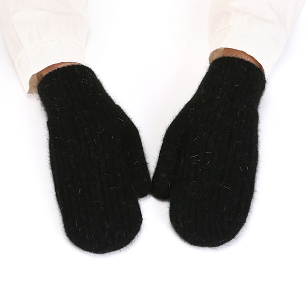 Vinterhansker for kvinner, strikkede tykke hansker Black