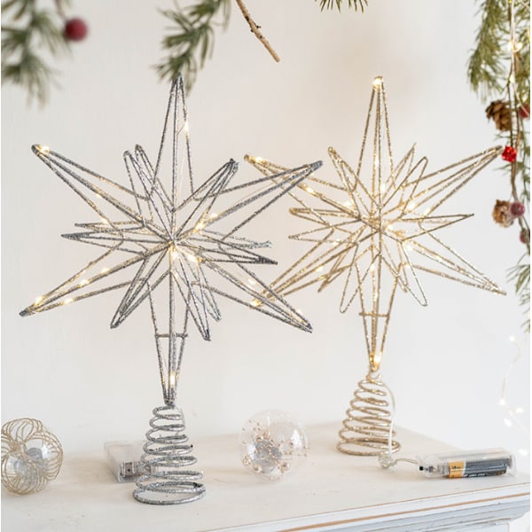 Christmas Star Tree Topper, Treetop Star silver2 25cm