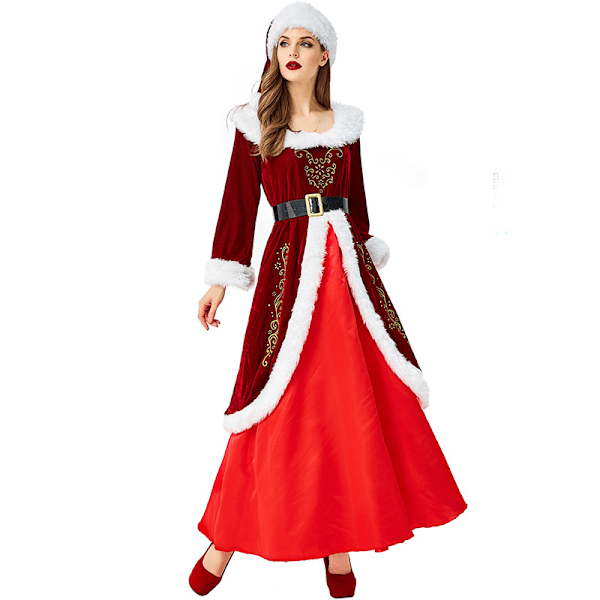 Dame Julemandskappe Deluxe Fløjl Fru Claus Hættekappe Kostume M