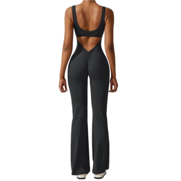 Treningsjumpsuit for kvinner, sexy, uten rygg, kroppsnær, med rumpeheving, yoga-romper black XL