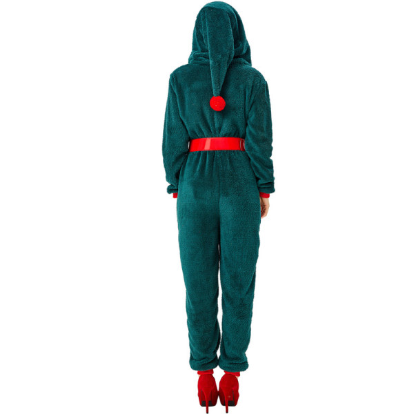 Kvinnor Jultomte Pyjamas Plysch Hooded Jumpsuit S