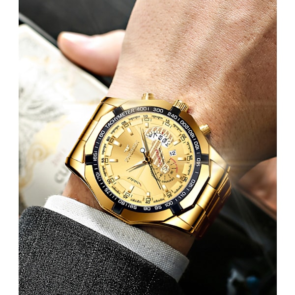 Herre-ur i læder med skelet-design og automatisk mekanisk urværk All gold-gold face