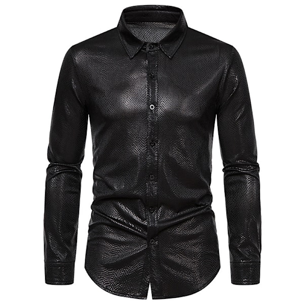 Herre Luksus Skjorte Skinnende Slange Langærmet Skjorte til Fest Galla black XL