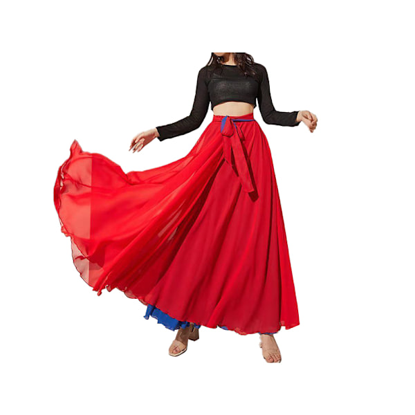 Dame To-lags Vendbar Chiffon Lang Maxi Skjørt for Dans Red+Dark Blue XS