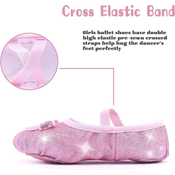 Pige Ballet Sko Glitter Split-Sole Dansesko Pink 30