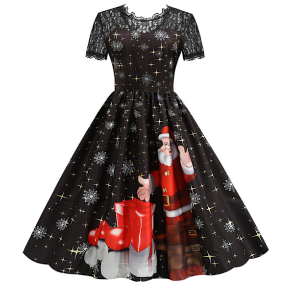 Dam julklänningar Lace Patchwork Print Klänning black M