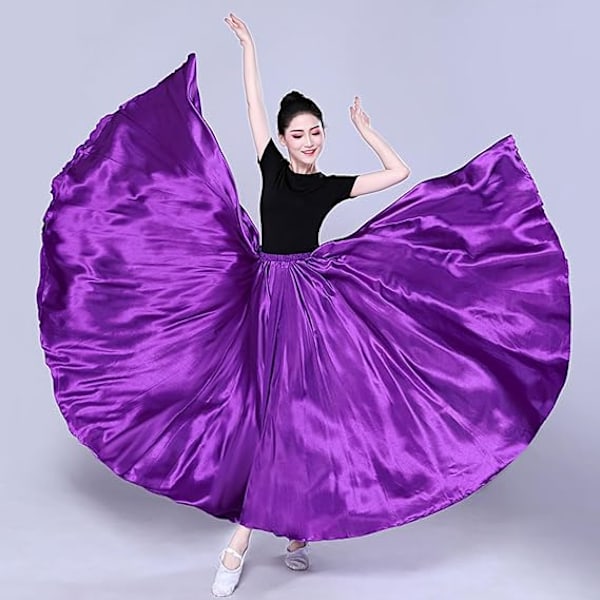 Dame Sateng Full Sirkel Ankel Lengde Swing Langt Skjørt Magdans Kostyme Purple 85cm