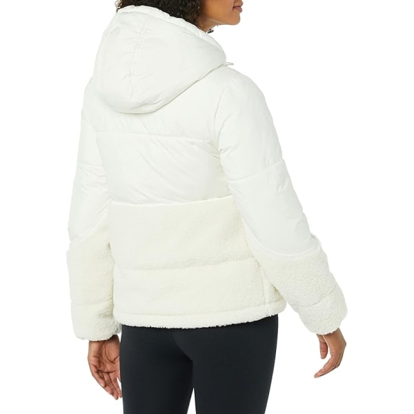 Vinterjakke for kvinner i sherpa-fleece med lappverk White XL