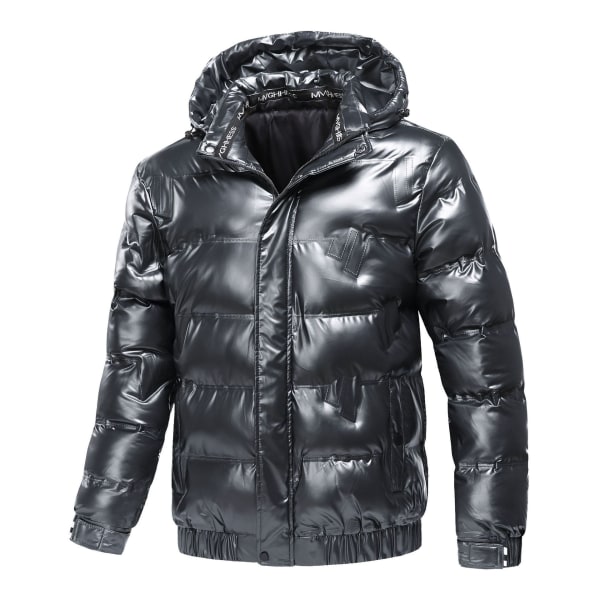 Vinter vadderad metallic jacka med huva för män black 2XL