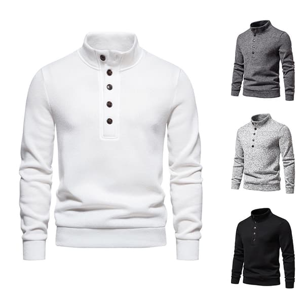 Herrar Turtleneck Knapp-Ner Långstickad Tröja White XL