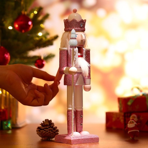 1 ST Trä Nötknäppare Juldekoration Figurer Nötknäppare prydnad för jul Desktop Pink
