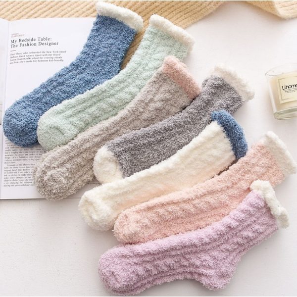 7 Par Damstrumpor med Vaddering, Fuzzy Fleece Hemstrumpor