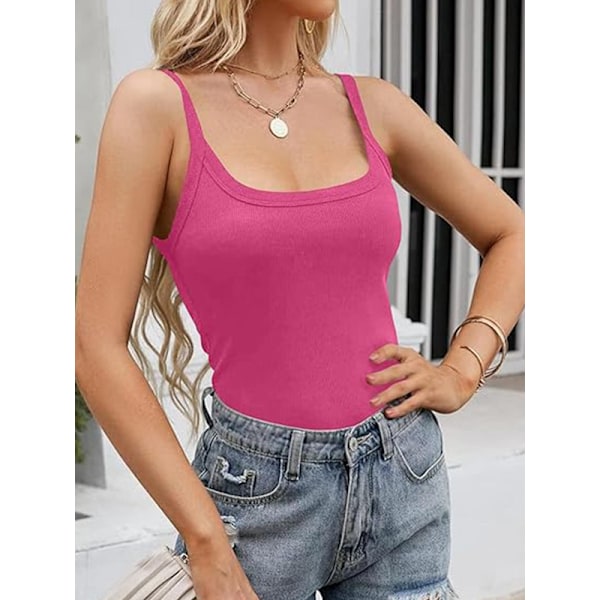 Naisten Scoop Neck Ribbed Tank Topit Treenihihaton Cami-paita Dark Pink XS