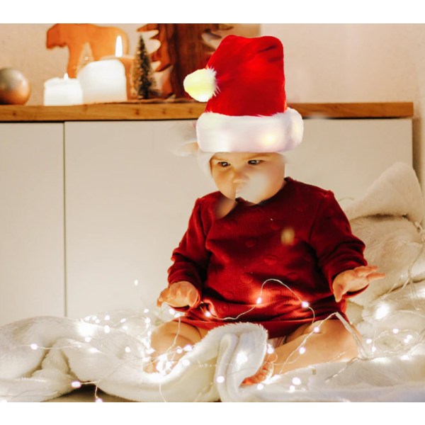 Plysch tomteluva - Lysande, roliga julhattar för barn & vuxna Red