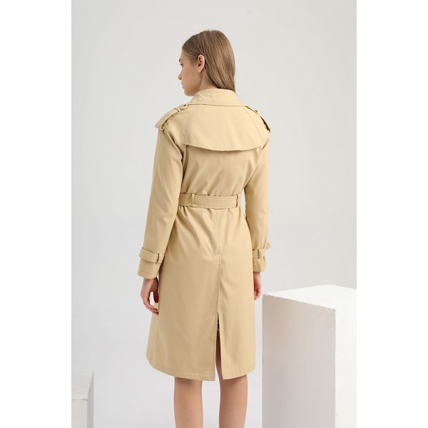 Dame Trenchcoat Lang Dobbeltbrystet Efterårsmode Klassisk Lapel Slank Overfrakke khaki M