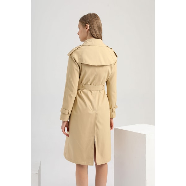 Kvinnors trenchcoat lång dubbelknäppt höstmode Klassisk tunn överrock khaki 2XL