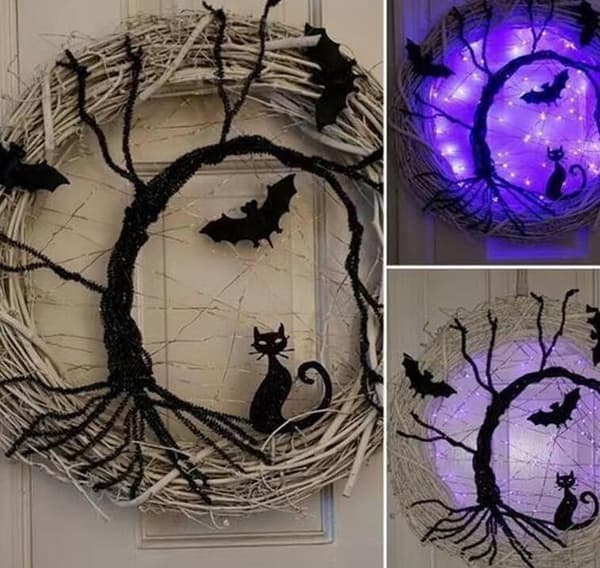 40CM Halloween-krans med lysande fladdermöss 40CM