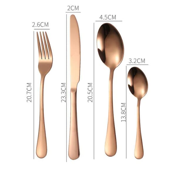 20 st set i rostfritt stål för 4 rose gold