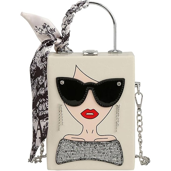 Novelty Unik 3D Dam Ansikte PU Läder Topphandtag Satchel Handväskor för Kvinnor white
