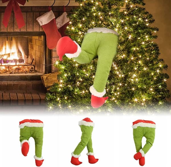 Fluffig grön Grinch julgransdekoration Legs