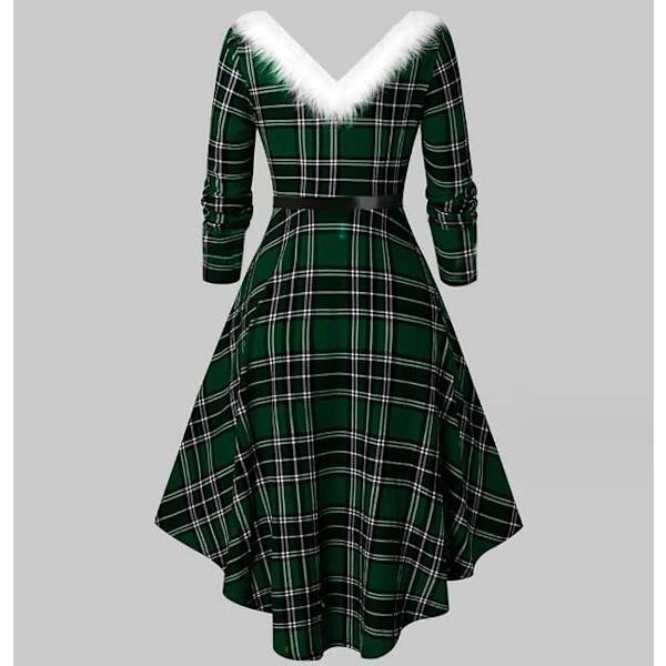 Kvinnors julpäls Patchwork V-ringad långärmad klänning Green XL