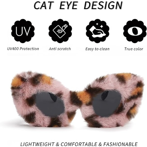 Plush Fuzzy Kattöga Solglasögon för Kvinnor Leopard