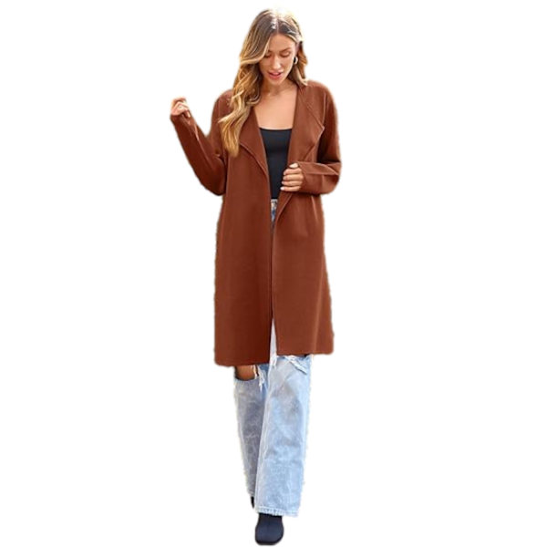 Dame Lang Uldbluser Cardigan Let Casual Frakke Brown M
