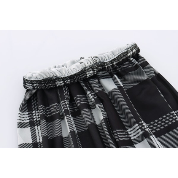 Mælkesilke Langærmet Dame Plaid Skjorte Pyjamas Black XL