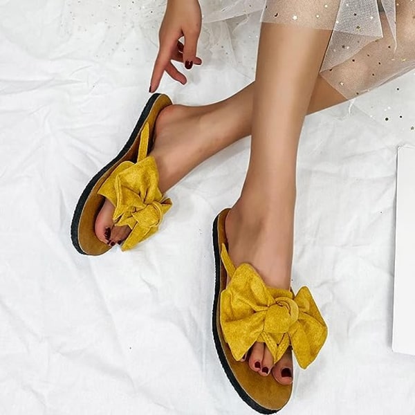 Flip Flops för kvinnor Beach Summer Fashion Bow Flat Sandaler Yellow 39