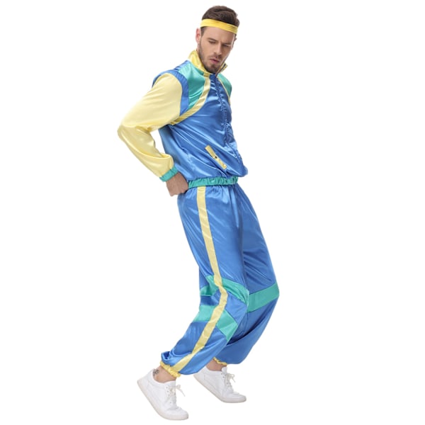 Unisex Tracksuit 80-tal 90-tal Disco Dansfest Kostym med Hårband Male XL