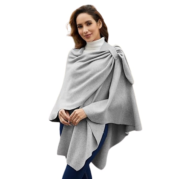 Korsad Poncho Tröja Wrap Top Stickad Sjal Gray