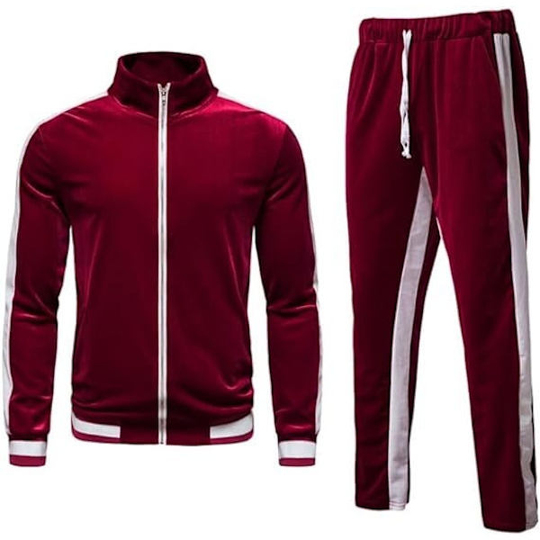 Herre 2-delt Full Zip Treningsdrakt i Fløyel Sport Dress red 2XL