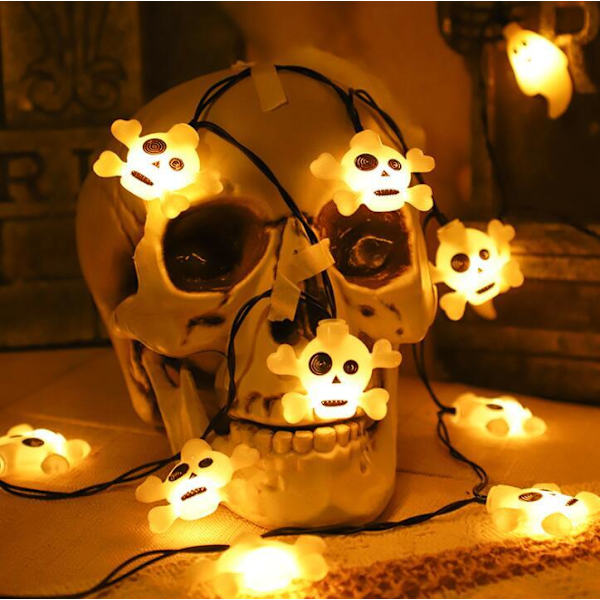 Halloween LED Skalle Halsband Ljussträng White Skull