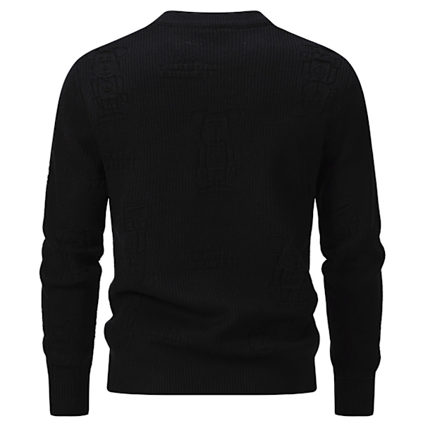 Herrar Rundhals Stickad Tröja Slim Fit Lätt Casual Twist Mönstrad Kabel Stickad Tröja Black M