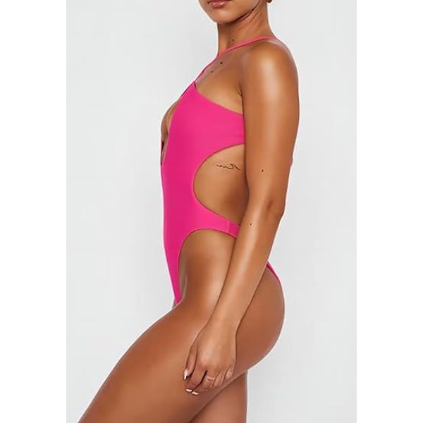 Sexy Endelt Badetøy med Kryss-Halsparti Dark Pink L
