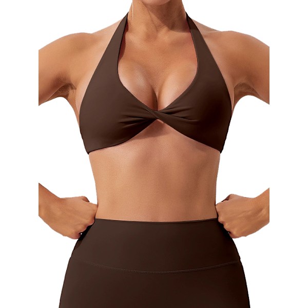 Tränings-BH för kvinnor, rygglös halter-bh för fitness Brown XL