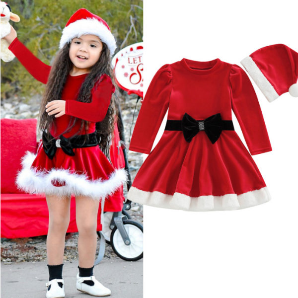 Röd klänning för jultomte för flickor med hatt 80cm