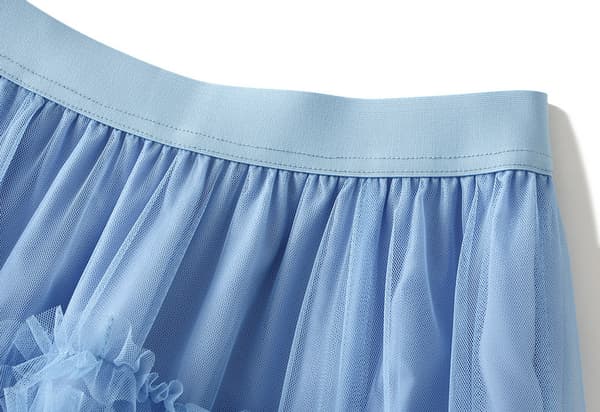 Kvinders Sød Elastisk Talje Tulle Lagdelt Ruffles Mesh Lang Lagdelt Skørt Blue