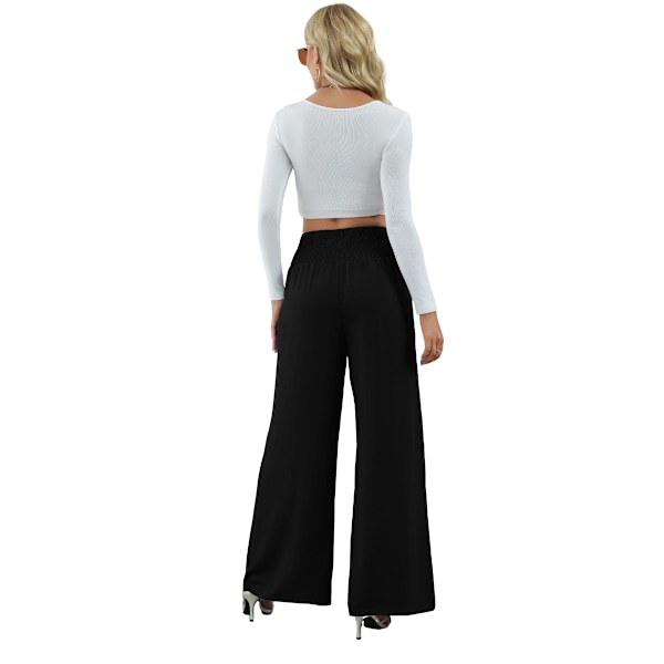 Damernas avslappnade långa Palazzo-byxor, elastisk hög midja, vida ben, lösa byxor BLACK 2XL