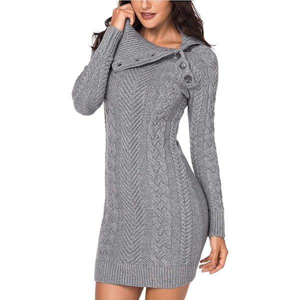 Damtröja med V-ringning, lång ärm, löst stickad Gray XL