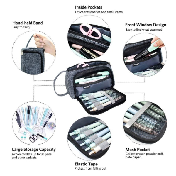 Stort case med stor kapacitet Canvas pennfodral black white
