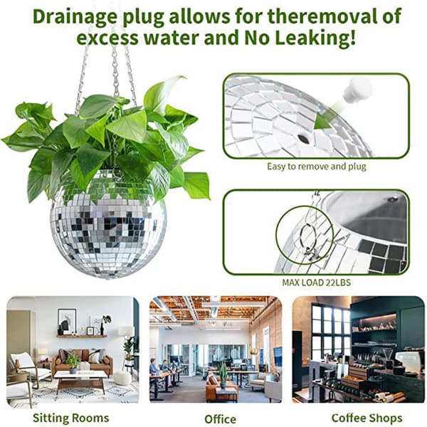 Speglad boll hängande blomkruka Korg Green 20cm