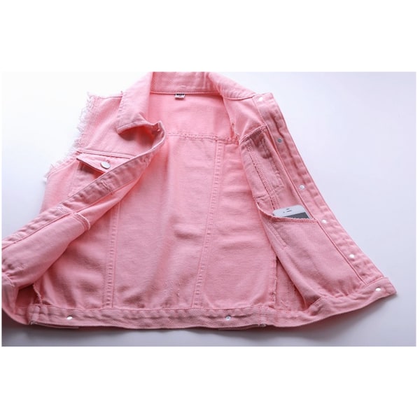 Ärmlös Candy Color Ripped jeansväst för kvinnor Pink XL