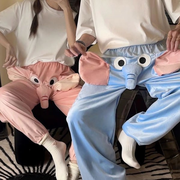 Roliga Elefant Pyjamasbyxor, Söta Tredimensionella Parpyjamasbyxor Blue M