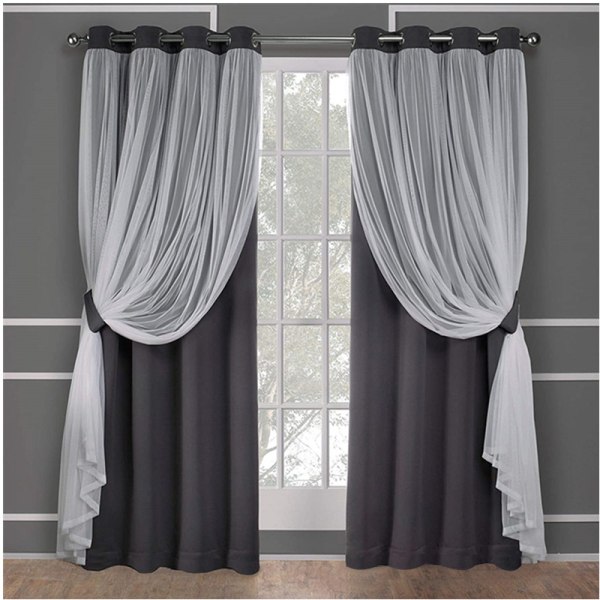 Lagdelt Solide Rumford mørknende Blackout og Sheer Grommet Top Gardinpanel Par black inch52x84